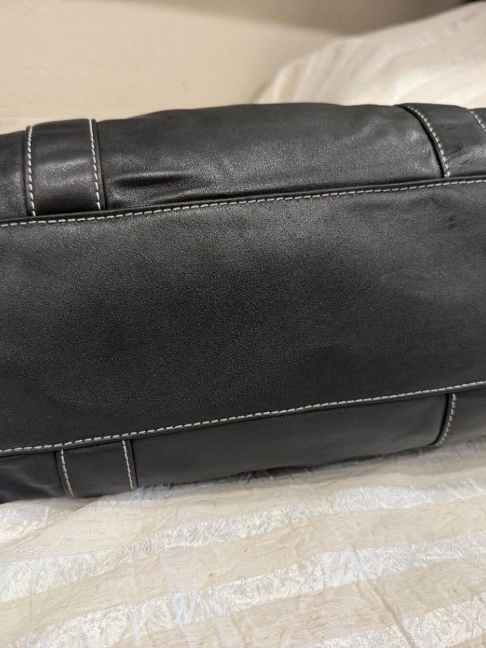Perlina New York Black Genuine Leather Y2K Shoulder Bag Tote Hardware - Picture 8 of 17